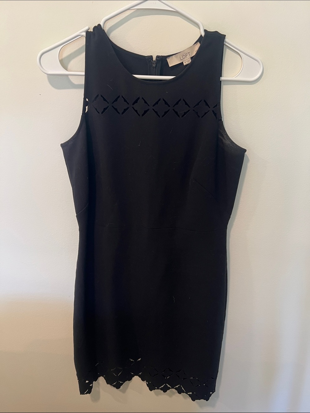 LOFT Black Sleeveless Mini Dress with Laser-Cut Accent